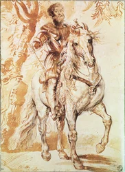 Un cavaliere a cavallo in armatura